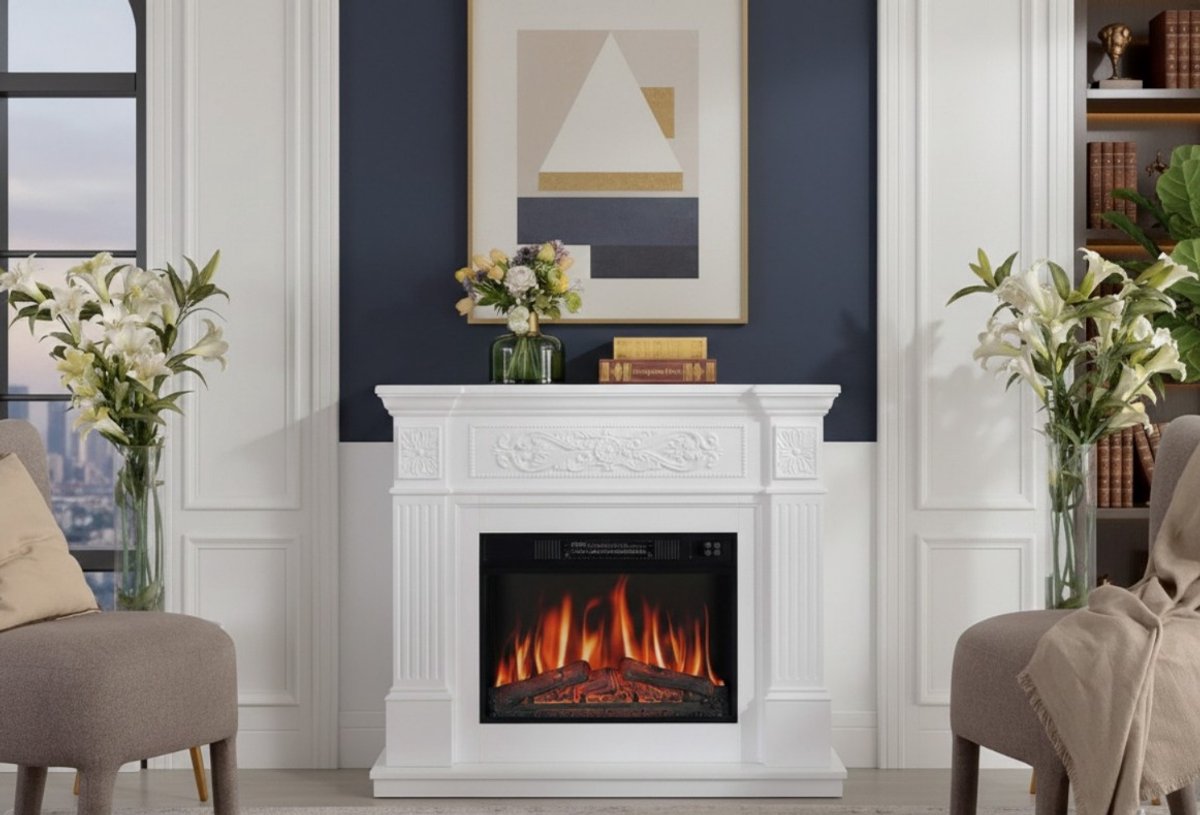 Toscana Elegance Elektrische Open Haard – Vrijstaand Klassiek Design, 1800 W Verwarming, Realistisch 3D Vlameffect, LED Haardvuur, Afstandsbediening, Timer, Thermostaat, Knettereffect, Wit – Woonkamer, Slaapkamer, Kantoor - Medahomestore