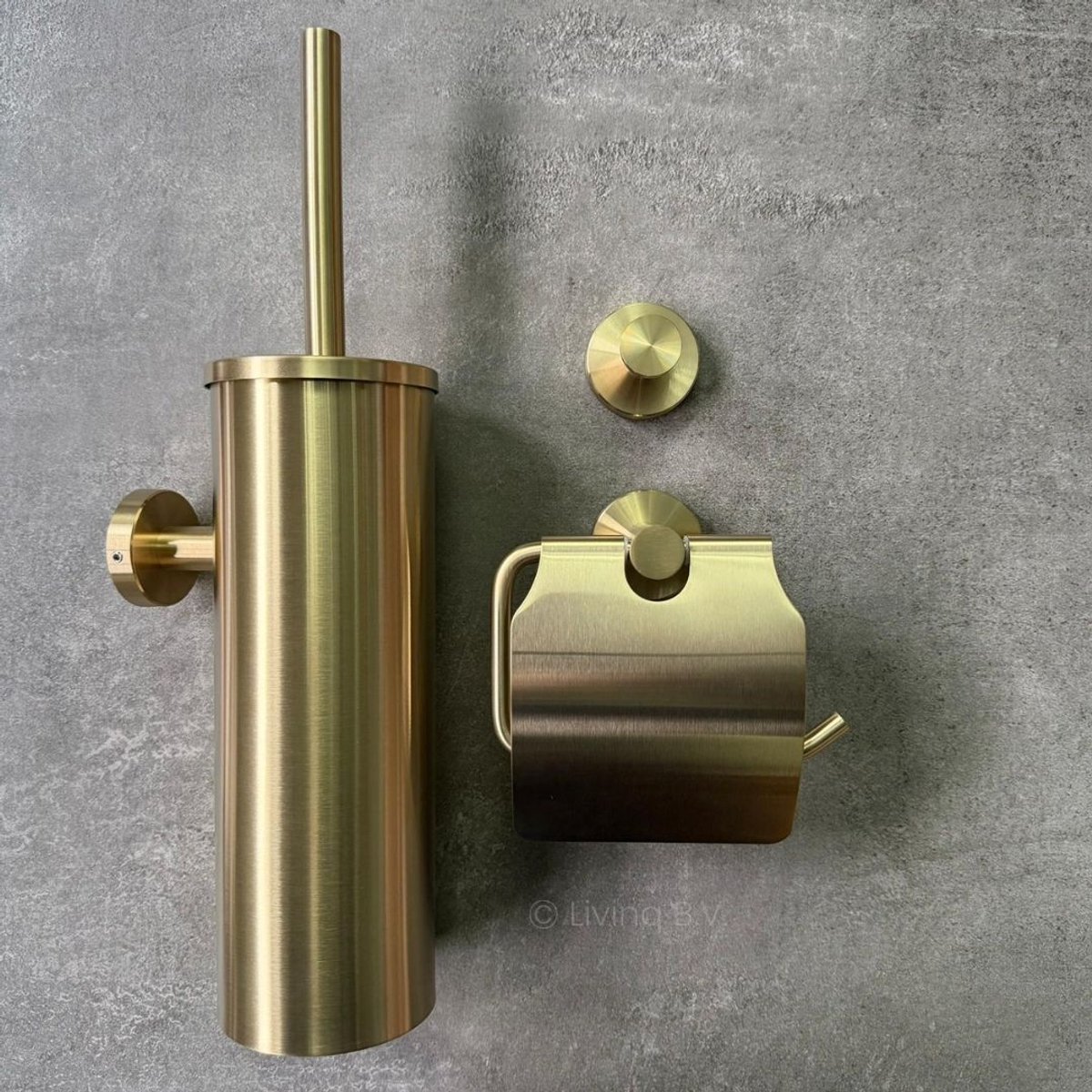 Toiletaccessoireset Goud 3-delig - Luxe Toilet Set - Toiletborstel met Houder - Toiletrolhouder met klep - Handdoekhaak - Messing