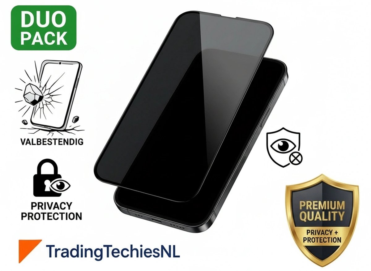 Privacy Screen Protector iPhone 17 Pro Max – 2 Stuks Duo Pack – Anti-Spy Beschermglas, 9H Gehard Glas, Anti-shock, Krasbestendig, Case-Friendly