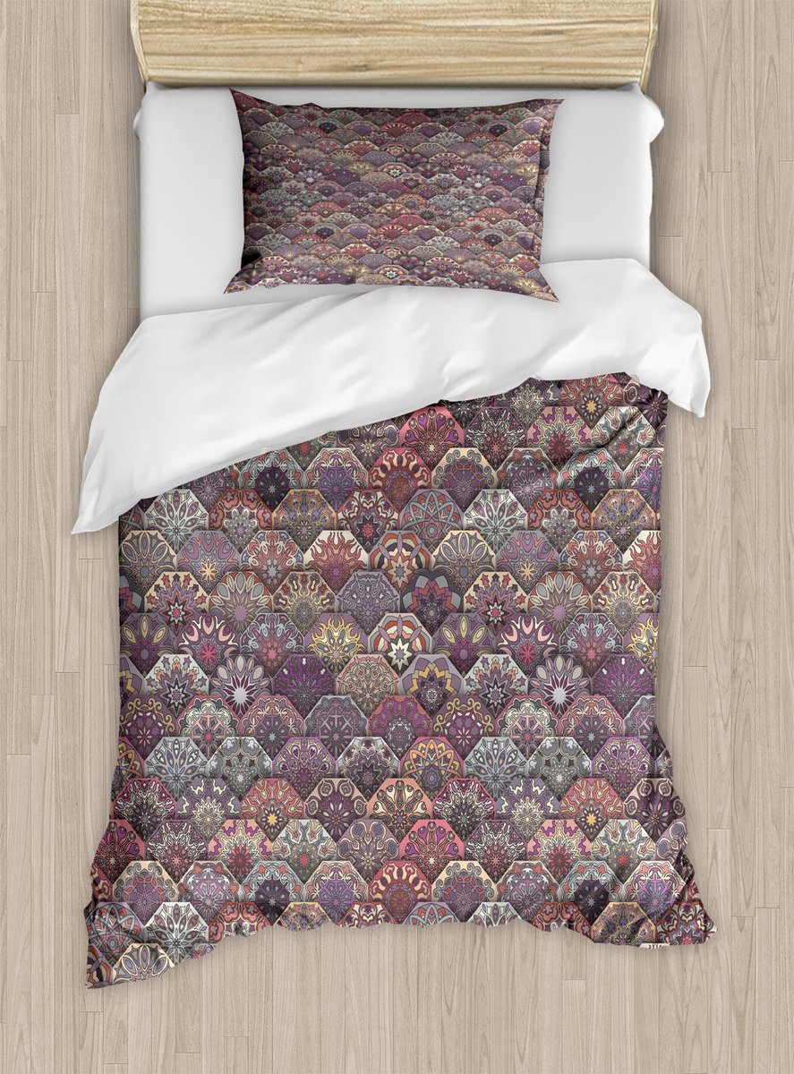 ABAKUHAUS Marokkaans dekbedovertrekset voor eenpersoonsbedden, retro en gedetailleerd mandala-design, inclusief kussensloop, 130 x 200 cm