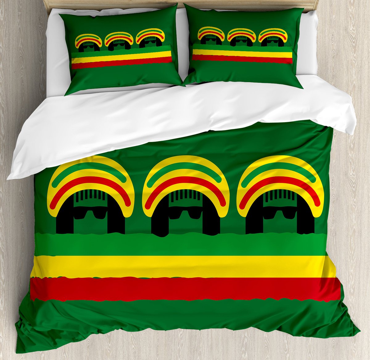 ABAKUHAUS Jamaicaanse dekbedovertrekset voor tweepersoonsbedden, reggae-thema hoed, 230 x 220 cm