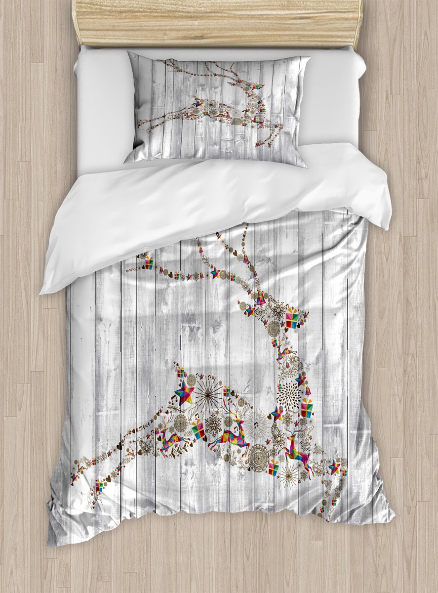 ABAKUHAUS Herten dekbedovertrekset voor eenpersoonsbedden, kerstdieren rustiek, inclusief kussensloop, 130 x 200 cm