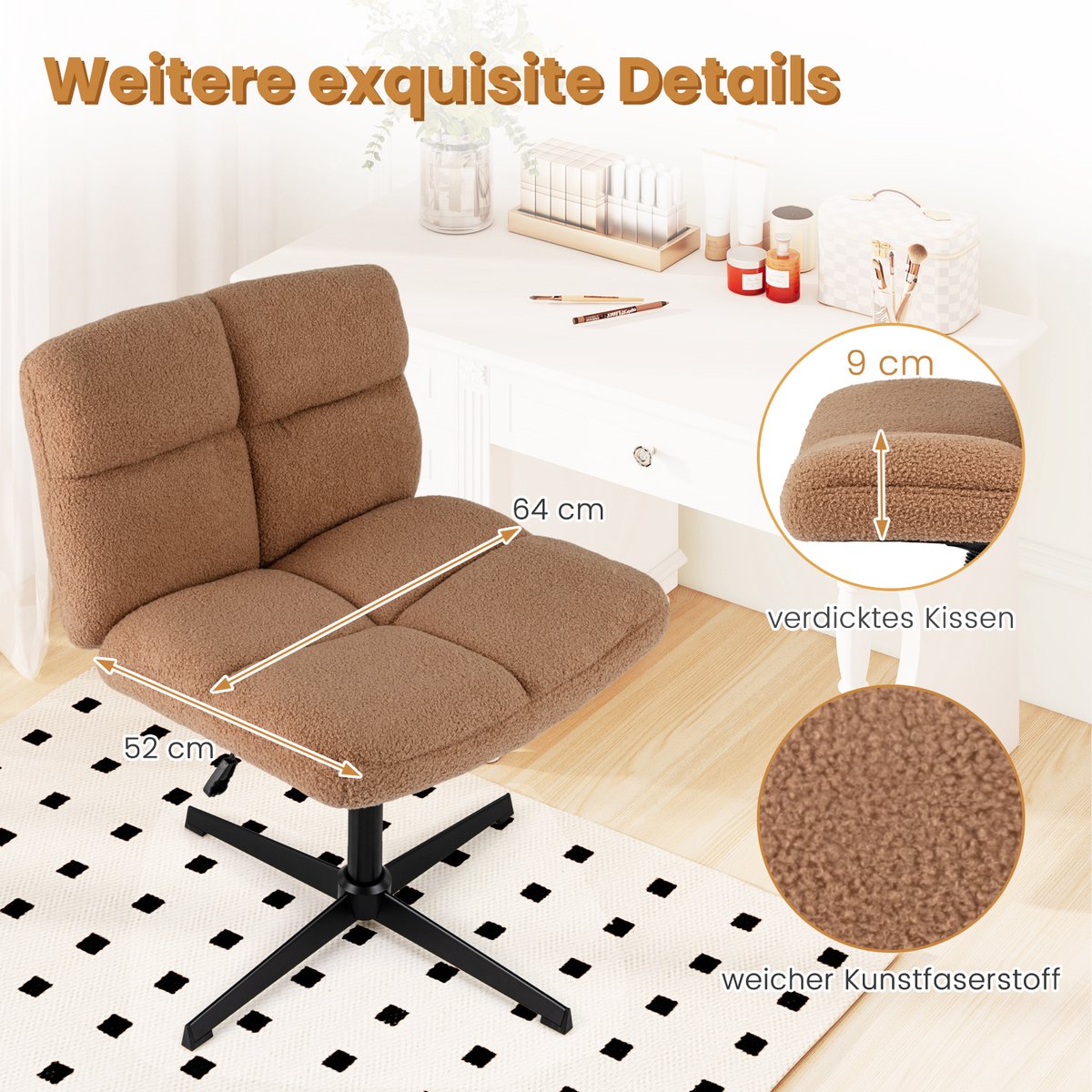 FDS Draaistoel Bureaustoel Hoogte Verstelbaar Modern Bruin - afbeelding 2