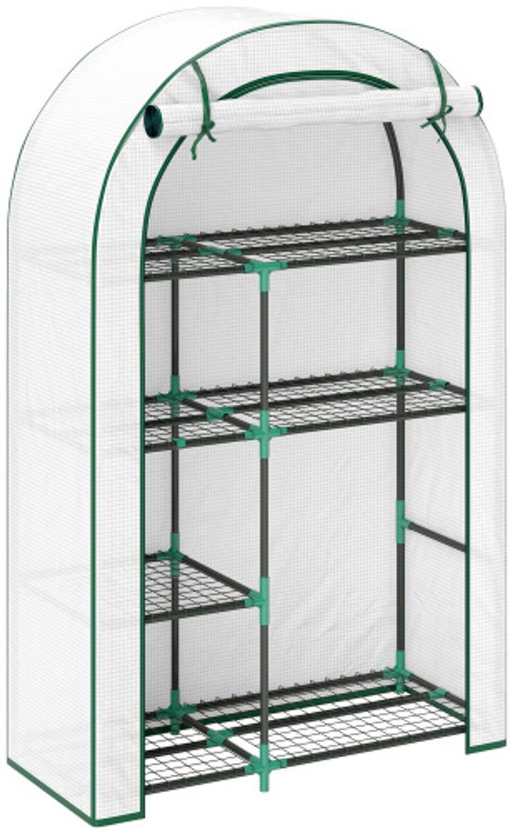 REDOM - Foliekas Met Roldeur En 7 Draadplanken - Voor Balkon En Tuin - Staal - Wit - 100 x 45 x 160 cm