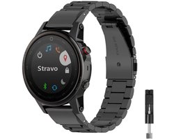 Stravo RVS Schakelband – Hoogwaardig metalen bandje – QuickFit 22mm Garmin Horlogeband – Geschikt voor Garmin Fenix 8 / 8 Pro / 7 / 7 Solar / 6 / 6 Pro / Epix Gen 2 / Epix Pro 47mm / Forerunner 745 / 935 / 945 / 955 / 965 / 970 / Quatix 7 / 8 – Zwart
