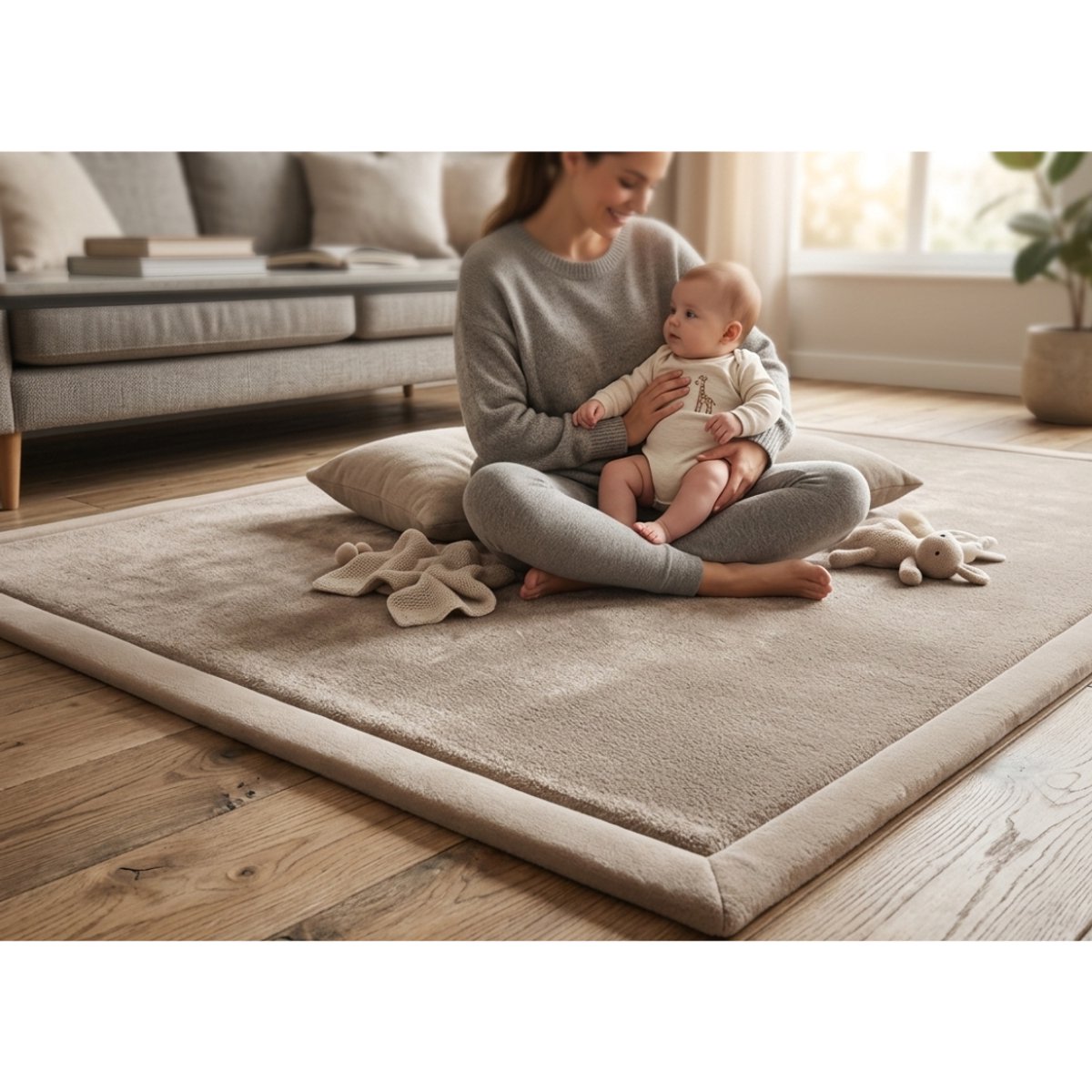 Tobey's Speelkleed - 150x200x3 - Beige - Fluwelen Speelmat - Speeltapijt Baby & Peuter - Luxe Traagschuim — afbeelding 4