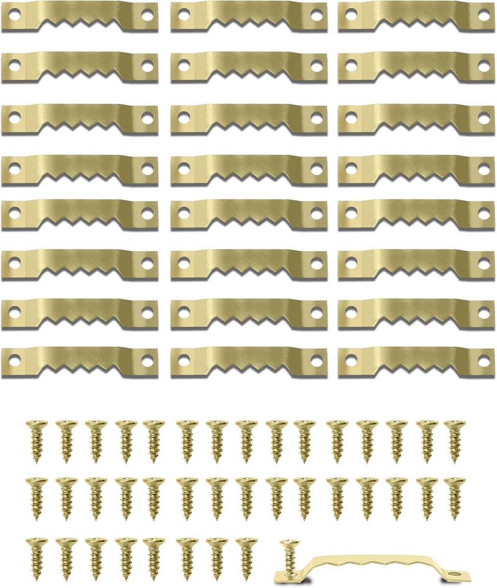 Zaagtand Hangers - Fotolijst Haken - Wanddecoratie Ophangen - Inclusief Schroeven - 4 cm Lang - Goud