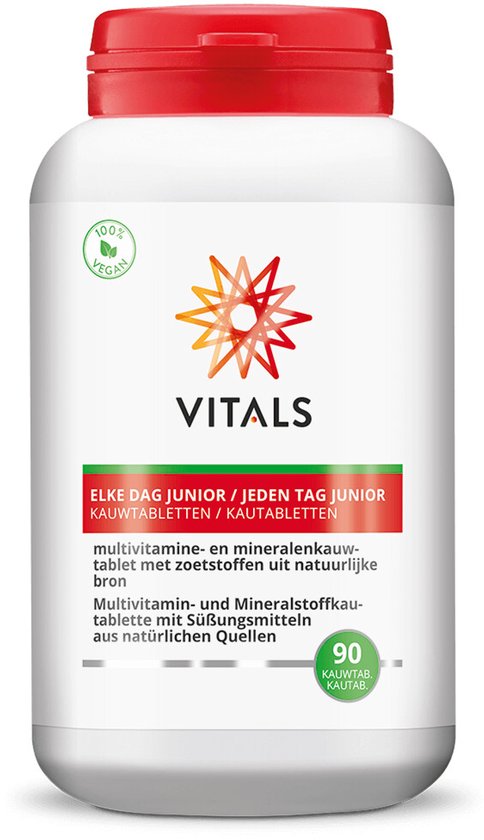 Vitals Elke Dag Junior - 90 kauwtabletten - multivitamine. Voor kinderen. Multivitamine- en mineralenkauwtablet met zoetstoffen uit natuurlijke bron.