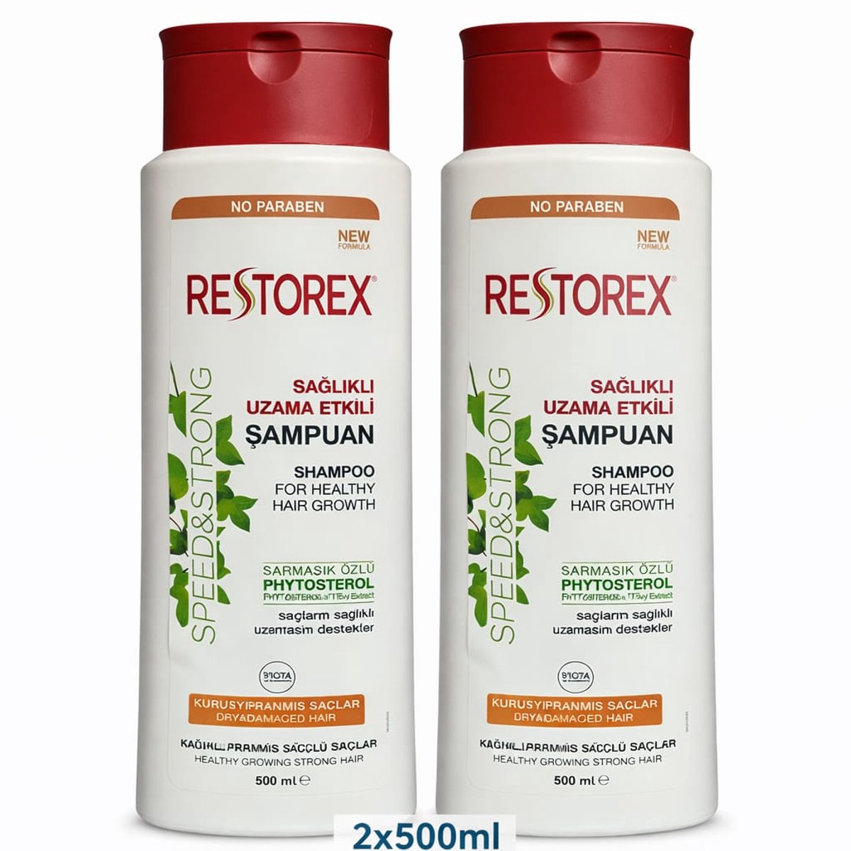 Restorex Hair Growth Shampoo 2-Pack 2x500ml – Phytosterol & Ivy Extract – Strengthening Shampoo for Dry & Damaged Hair