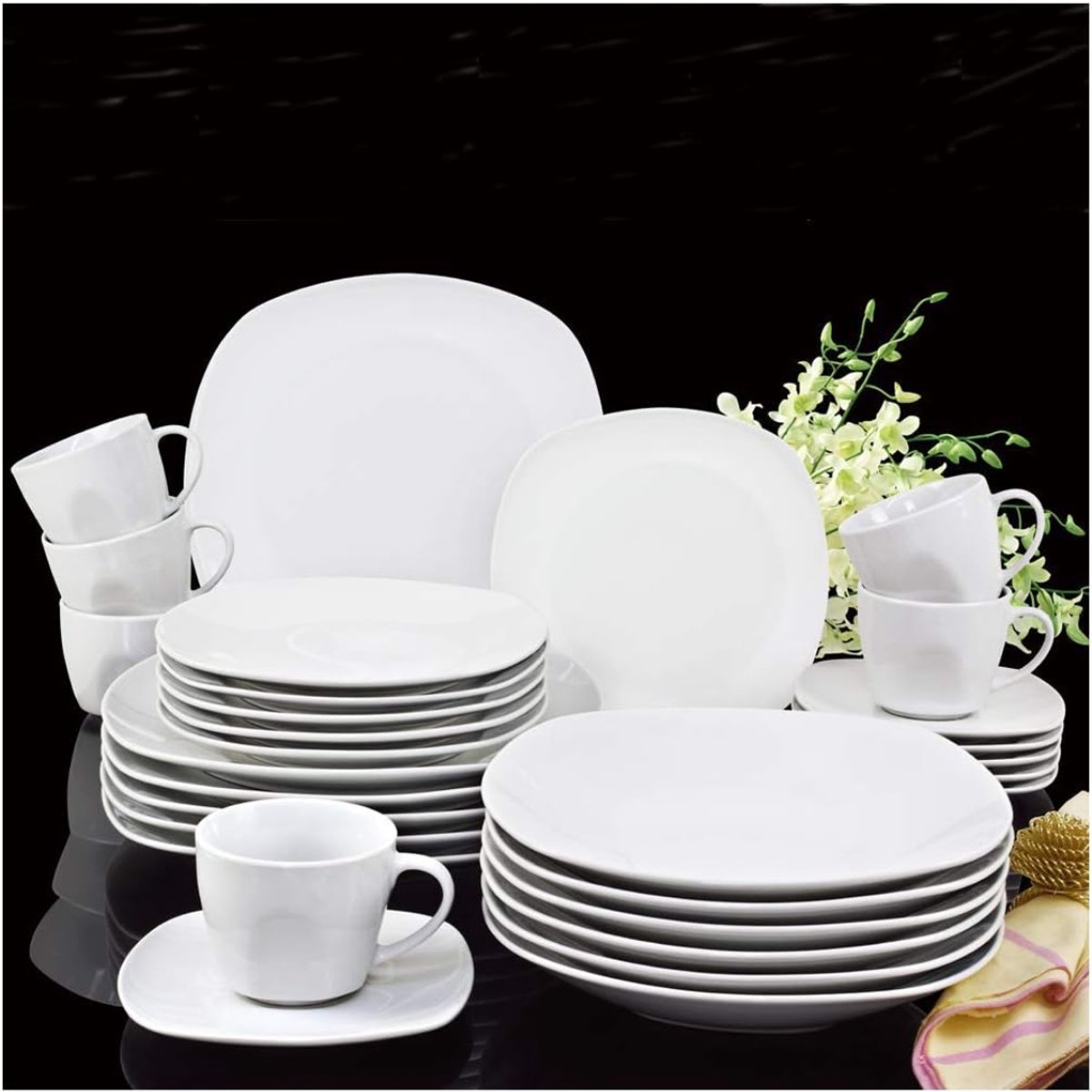 Quvo® Serviesset 30 Delig - 6 Persoons - Compleet Servies - Wit - 25cm x 25cm x 4cm