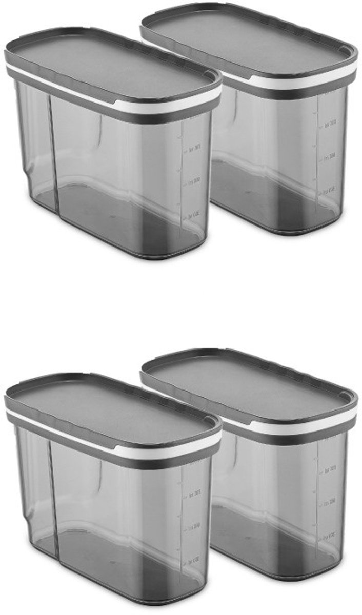 Asir - Opbergdozenset (4 stuks) - Antraciet - 100% PLASTIC - 9,5 x 19,5 x 13 cm
