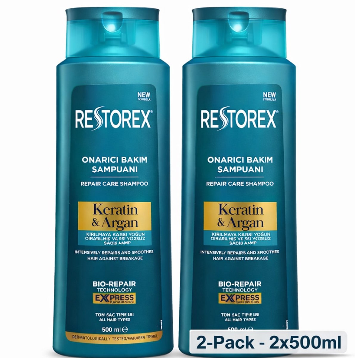 Restorex Keratin & Argan Shampoo 2-Pack 2x500ml – Repair Shampoo for Damaged Hair – Strength & Shine