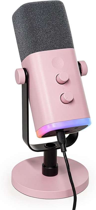 FIFINE AM8 - Gaming Microfoon Dynamische - Podcast Streaming PC PS4 PS5 - Ruisonderdrukking - Touch Mute Knop - USB RGB - Roze