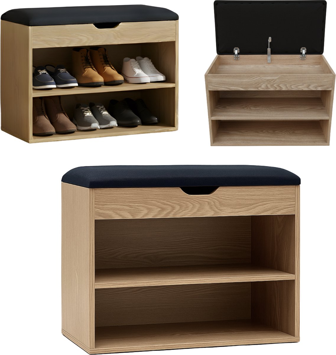 Schoenenkast met zitplaats LEVA, 60 x 30 x 47 cm
