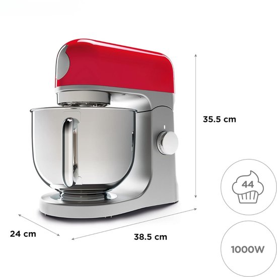 Nexvo® Mixer met Mengkom - Keukenmachine - Deegmixer - Inclusief Accessoires - RVS- Zilver/Rood - 39cm x 24cm x 36cm van Merkloos — afbeelding 5