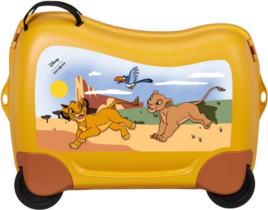 Gele koffer met een scène uit The Lion King met Simba en Nala.