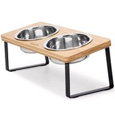 Ohpets® Mangeoires surélevée pour chien avec support en Bamboo - Double Mangeoires pour chien - Gamelle pour chien en bois - 2 Échelles en acier inoxydable - Gamelle pour chien - En bois - Convient aux grands et petits Chiens et chats
