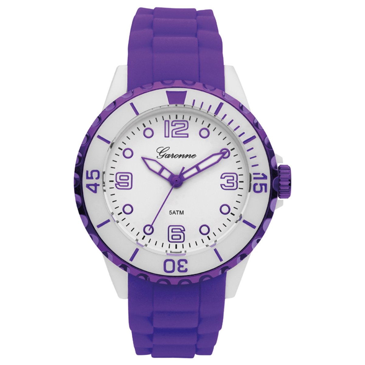 Garonne Sportief Kinderhorloge Paars Silicone Wit Kunststof - 5ATM - 36mm