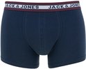 Donkerblauwe boxer met bordeauxrode en witte 'JACK & JONES' tailleband.