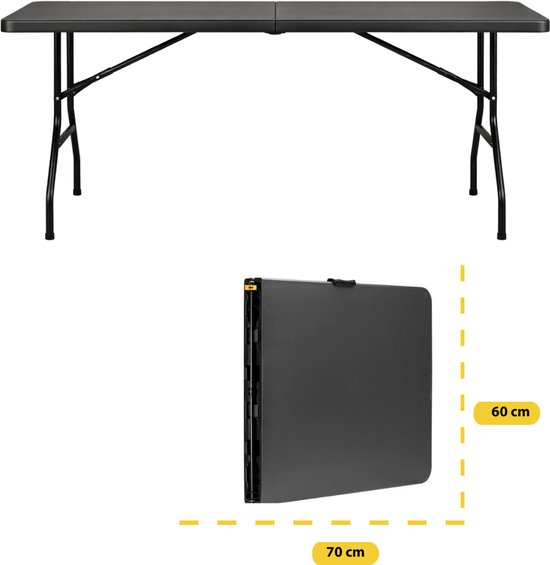 BRASQ Inklapbare Vouwtafel Zwart - 180x70x74cm- Campingtafel - Klaptafel - Weerbestendig - Tafel met draaghandvat van Merkloos — afbeelding 2