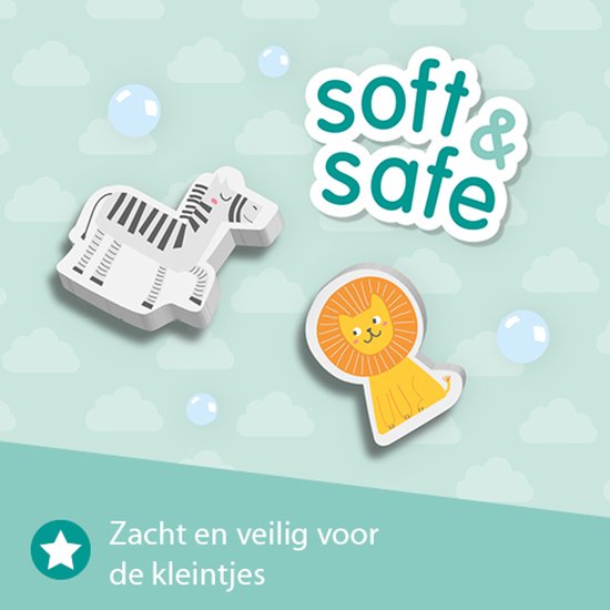 SES Creative - Tiny Talents - Badspeelgoed - Bad safari dieren - 14 gekleurde foam dieren - Speelgoed 1 jaar - Badspeeltjes