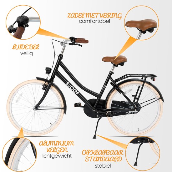 SJOEF City Meisjesfiets 24 inch - Kinderfiets 8, 9, 10, 11, 12 jaar - Fiets 24 inch Meisje - Zwart