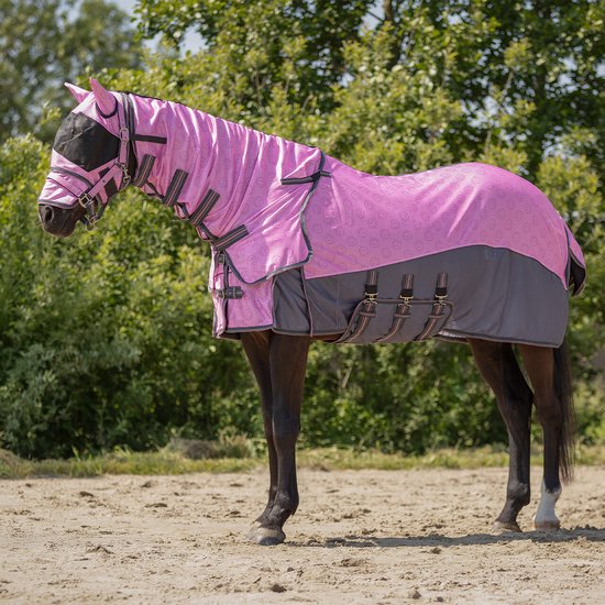 QHP - Vliegendeken Collection - met Hals & Masker - Cheery Pink - Maat 195 QHP - Vliegendeken Collection - met Hals & Masker - Cheery Pink - Maat 195