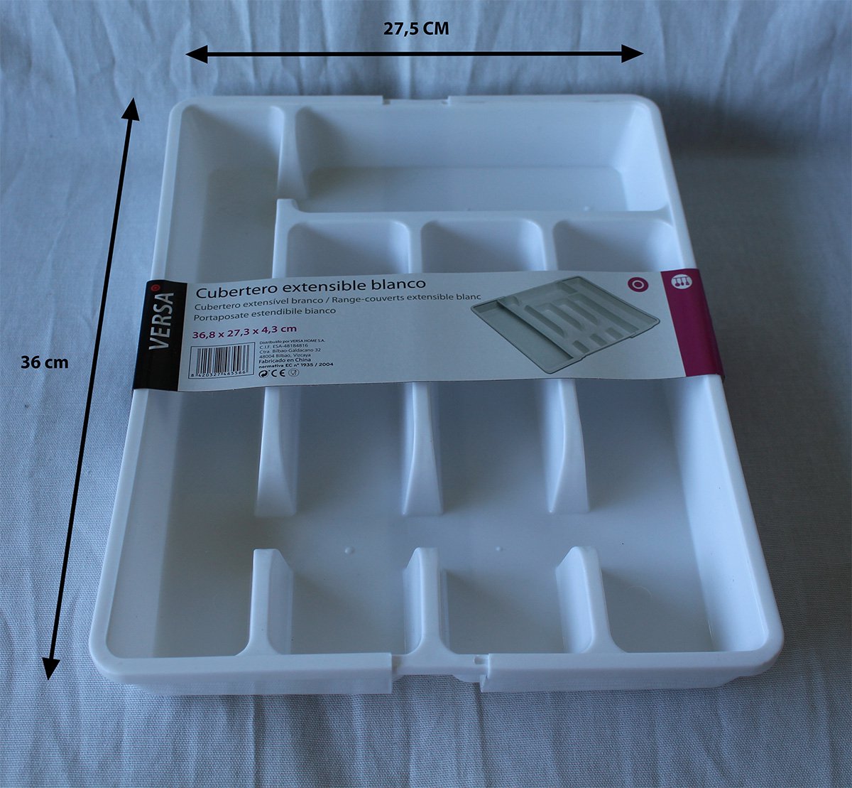Uitbreidbare Besteklade - Bestekorganizer Versa Plastic - Uitschuifbare Bestekbak - Wit - 27,3 x 4,3 x 36,8 cm