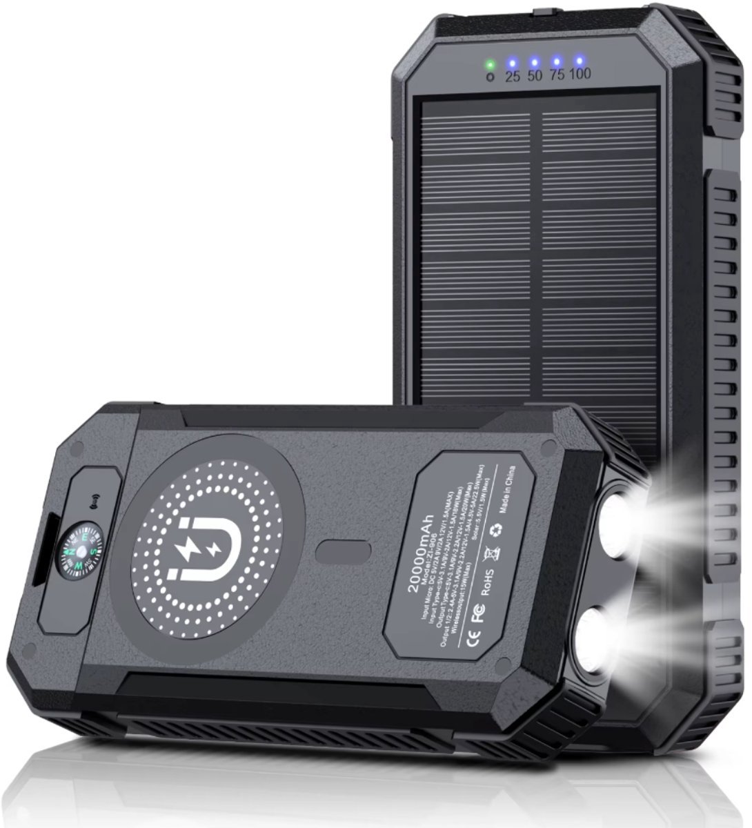 CB-Goods Solar Powerbank 20.000mAh Draadloos Opladen Waterdicht - afbeelding 2