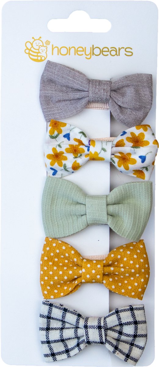 Honeybears haaraccessoires baby set van 5 – Kraamcadeau – Haar strikjes kinderen – Baby strikjes