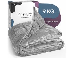 CozySense® Verzwaringsdeken 9 kg - 200x200cm - 2-persoons - Zwaartedeken - Weighted Blanket - GLASS-Flow® Drukverdeling - Verzwaarde Deken - Flanelfluweel & Sherpa - Grijs