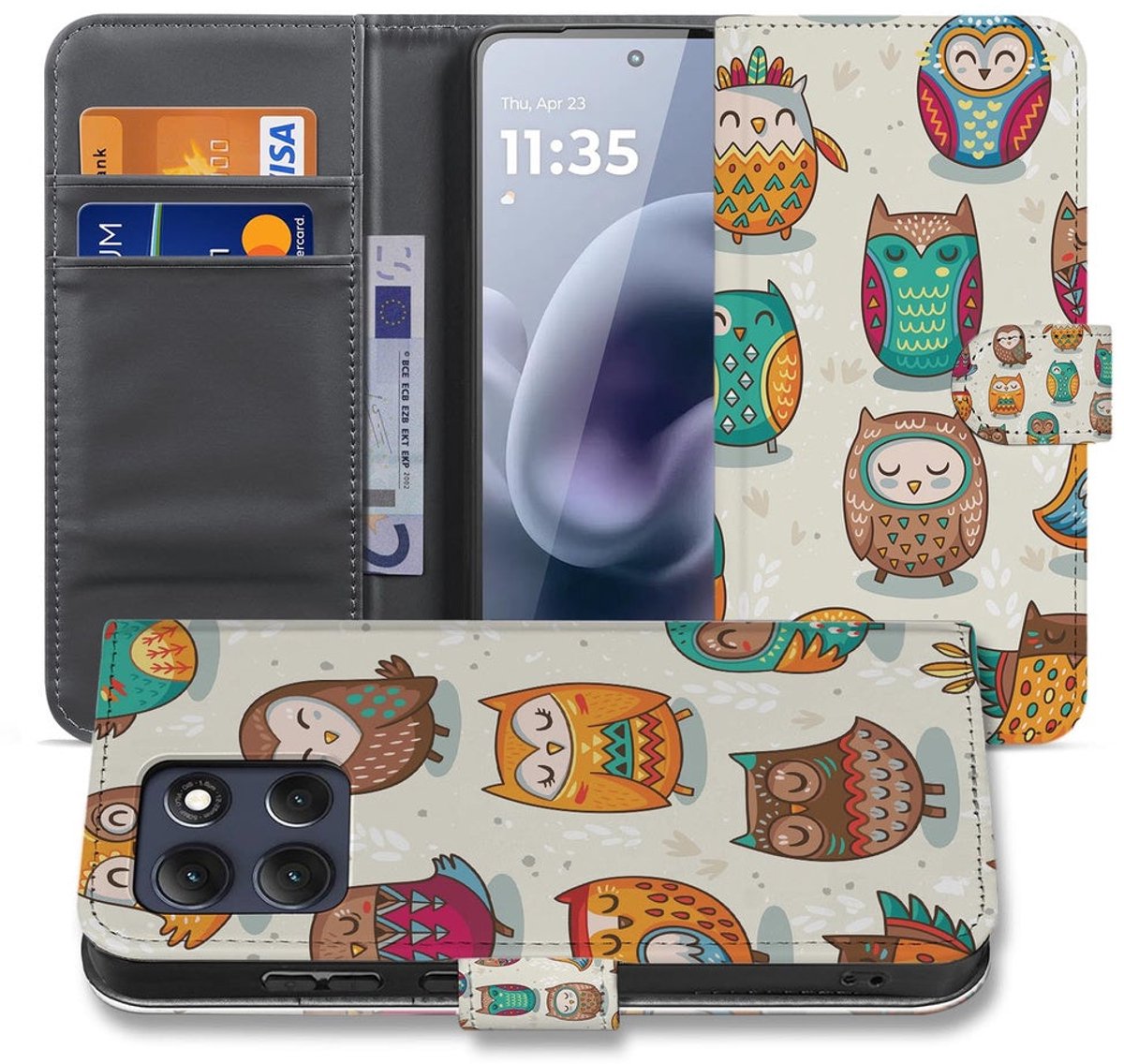 Bookcase Motorola Moto G86 Vrolijke Uilen Pasjeshoesje