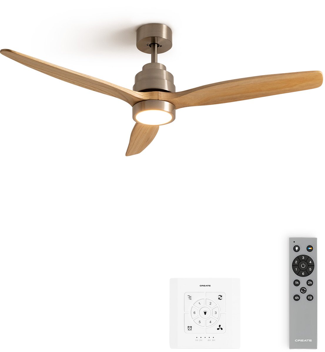 CREATE - Stille plafondventilator van 40 W met technische ABS-bladen, verkrijgbaar in verschillende maten - M - Met licht - Controller voor wandmontage - WIND STYLANCE
