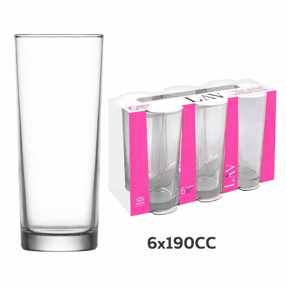 LAV Glass Set 6x190 ml – Drinking Glasses – Rakı Bardagı – Slim Design