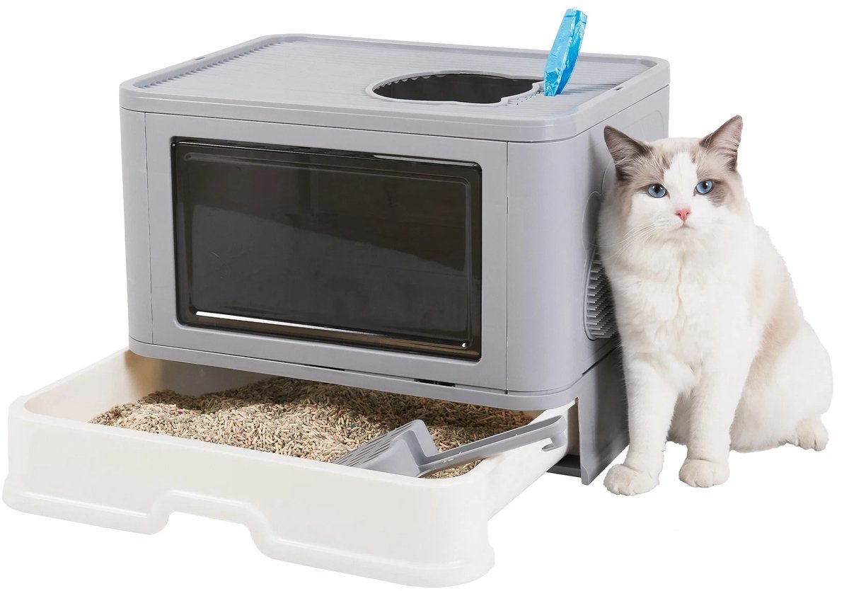 Archi kattenbak – Opvouwbaar - Kattentoilet – Gesloten wc-box – Met schep – 50 x 38 x 37 cm – Tot 10 kg - Grijs