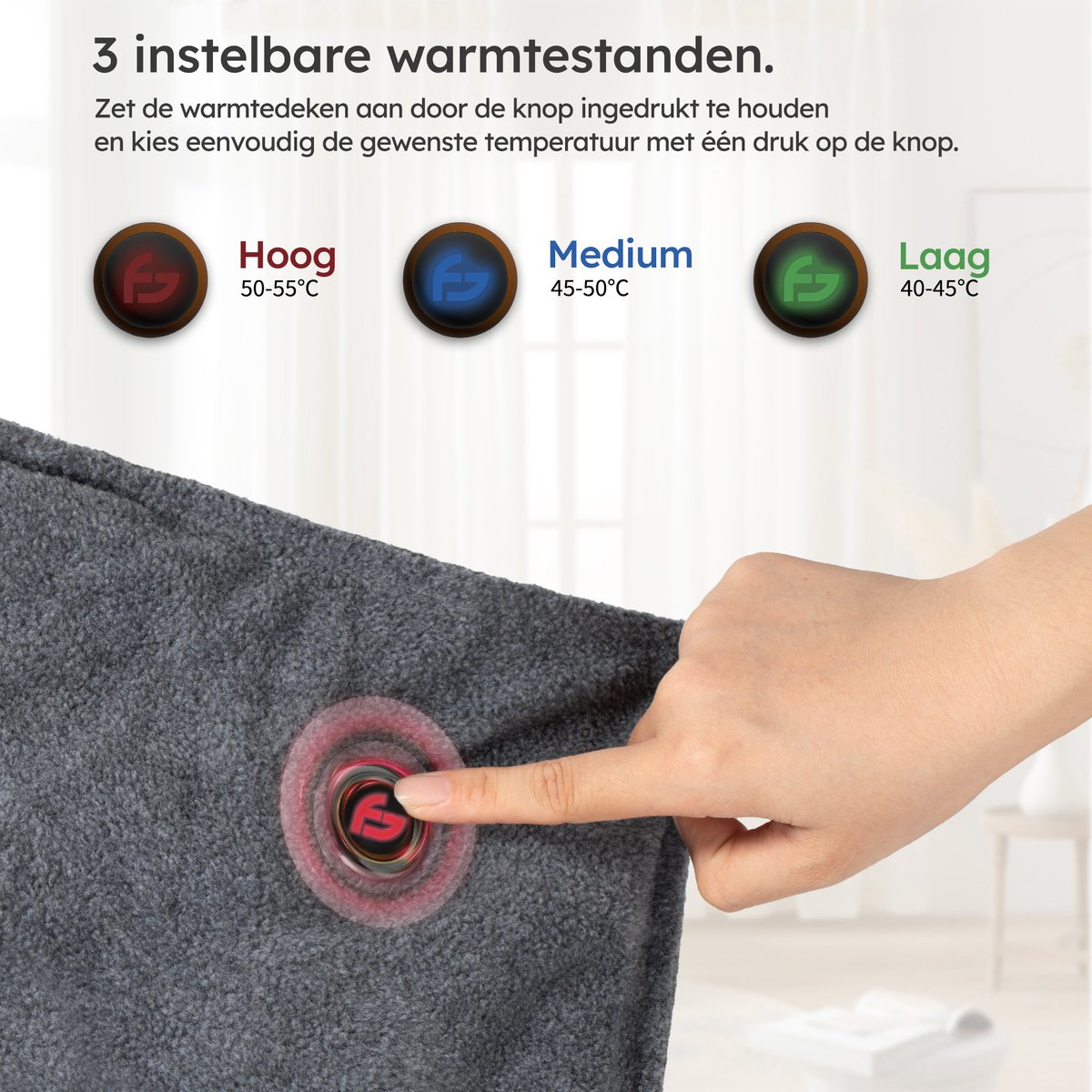 Faas Commerce Warmtedeken Draadloos 3 standen 40x110 cm Original Grey - afbeelding 3