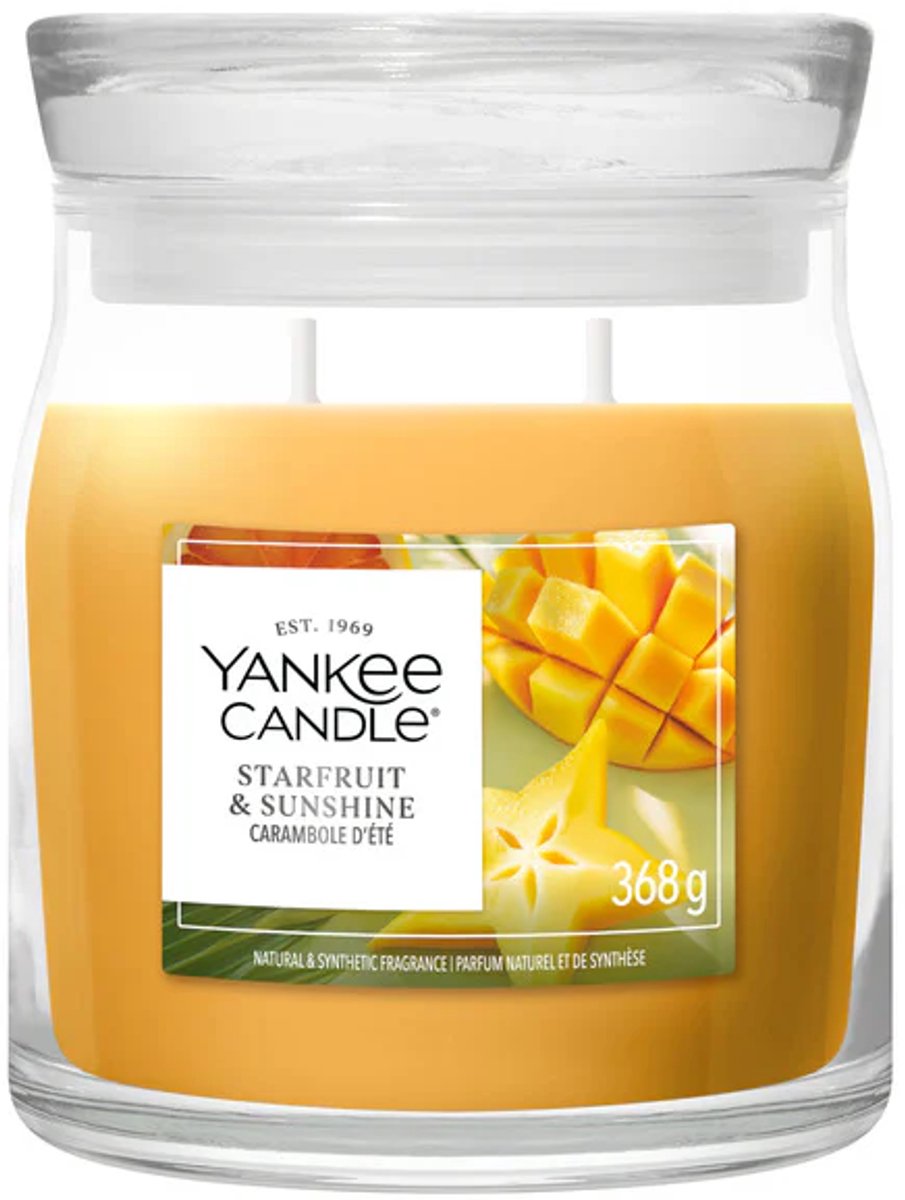 Yankee Candle Starfruit & Sunshine Medium Jar - tot 50 branduren Geel