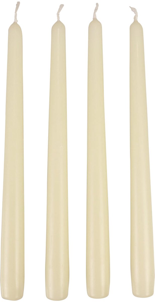 Conische kaarsen, stokkaarsen, wit ivoor, 250/23 mm, 12 stuks