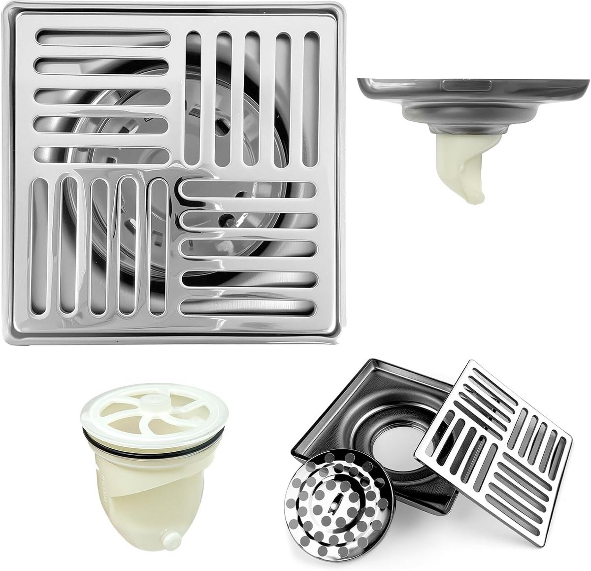Vierkante Doucheput RVS 100x100mm - Anti-Geur & Anti-Verstopping Vloerput voor Badkamer en Keuken