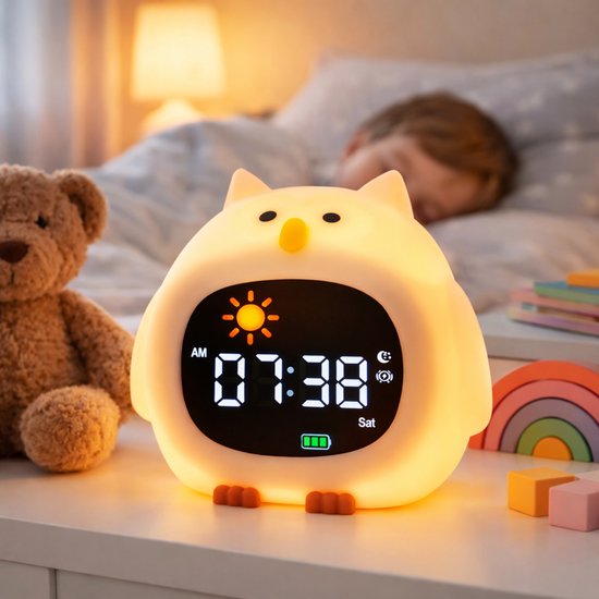 Kinderwekker Uil met Nachtlampje - Digitale Wekker Kind - Slaaptrainer Kinderwekker - LED Klok met Kleurenlicht - Oplaadbare Wekker Kinderkamer - Alarmklok voor Peuter en Kind van Merkloos — afbeelding 2