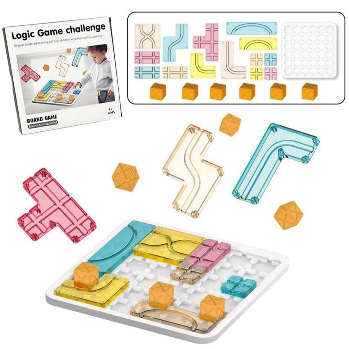Reisspelletjes Kinderen - Educatief Logisch Denkspel voor Kinderen - Tetris Puzzel & Breinbreker - STEM Speelgoed voor Ruimtelijk Inzicht - Inclusief 14 Blokken & 6 Kubussen - Vakantie Vliegtuig / Auto - Engels -I Q Game voor 3, 4, 5, 6, 7, 8, 9+