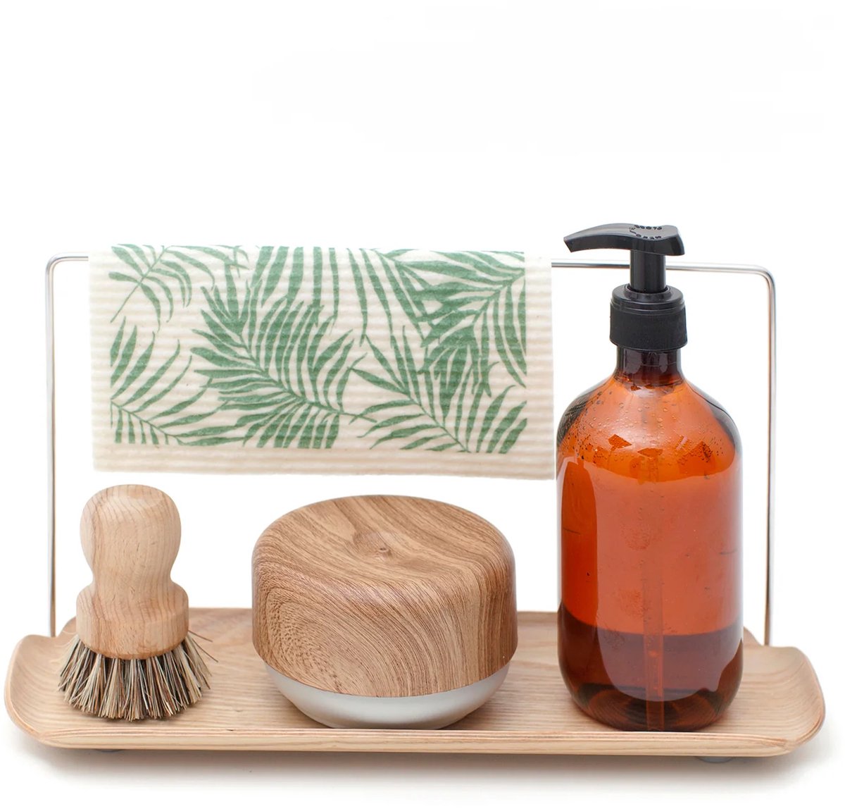 Bosign - Leaf™ - Spoelbak Organizer met Vaatdoekhouder - Wilgenhout – Waterbestendig - L 33 x B 11,5 x H 17,5 cm