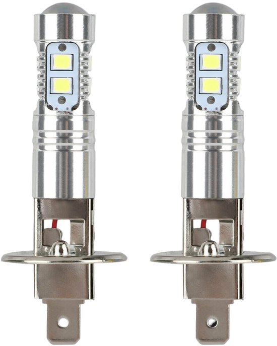 Set van twee zilverkleurige H1 LED-koplampen met witte LED-chips.