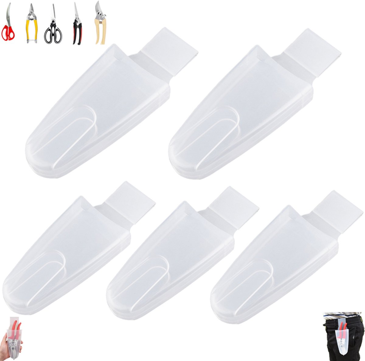 5 stuks - Universele snoeischaarriemhouder - Professionele schaaropbergdoos - Opbergdoos voor tuinscharen - Transparant - Multifunctionele gereedschapsriemclip - Geschikt voor tangen en tuingereedschap