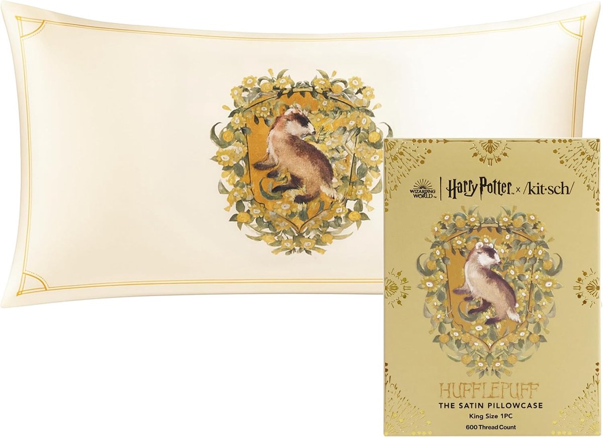 Kitsch x Harry Potter Hufflepuff satijnen kussensloop met rits