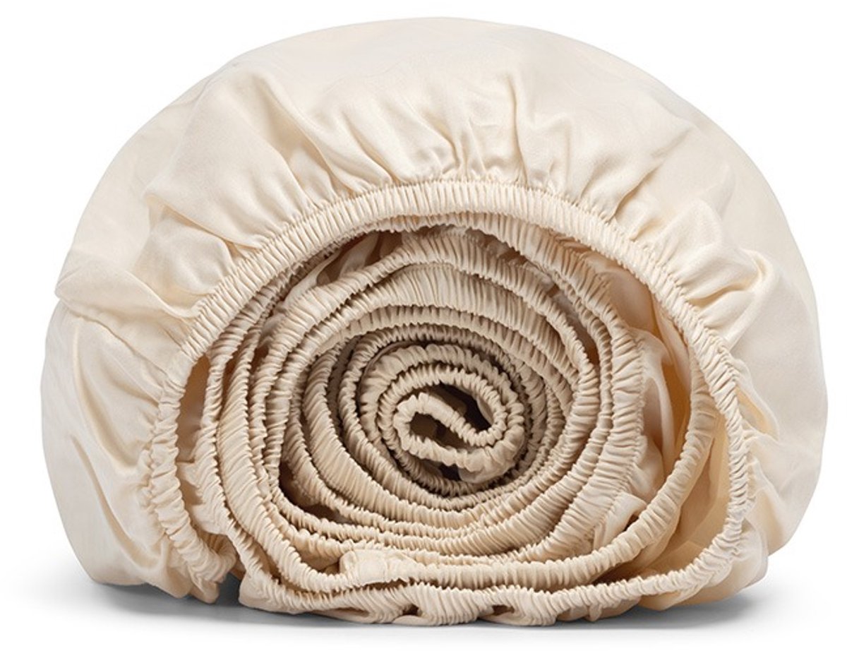 Yumeko hoeslaken katoen satijn almond milk 160x200x30 - Bio, eco & fairtrade