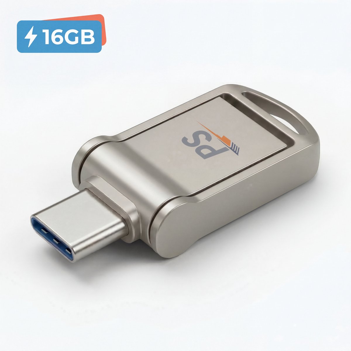 Perfect Speed USB Stick 16GB - USB 3.0 & USB-C - 110MB/s High Speed Flash Drive - Ultradun Metalen Ontwerp - Compatibel met iPhone >15, Samsung, Windows, Mac & Android
