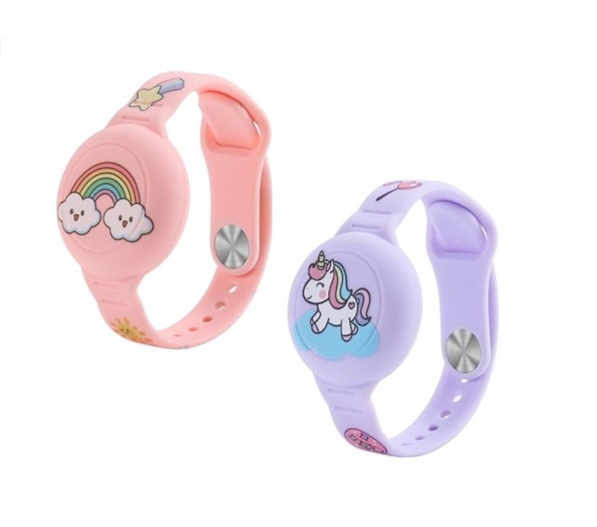 Telestore - 2x Siliconen Armband geschikt voor Apple AirTag voor Kinderen | paars eenhoorn en Auto | AirTag-sleutelhanger Hoesje Kind | Polsband GPS Horloge | Tracker Houder Armband | Trackers Band | Peuter | AirTag Polsband Armband | Polsband GPS