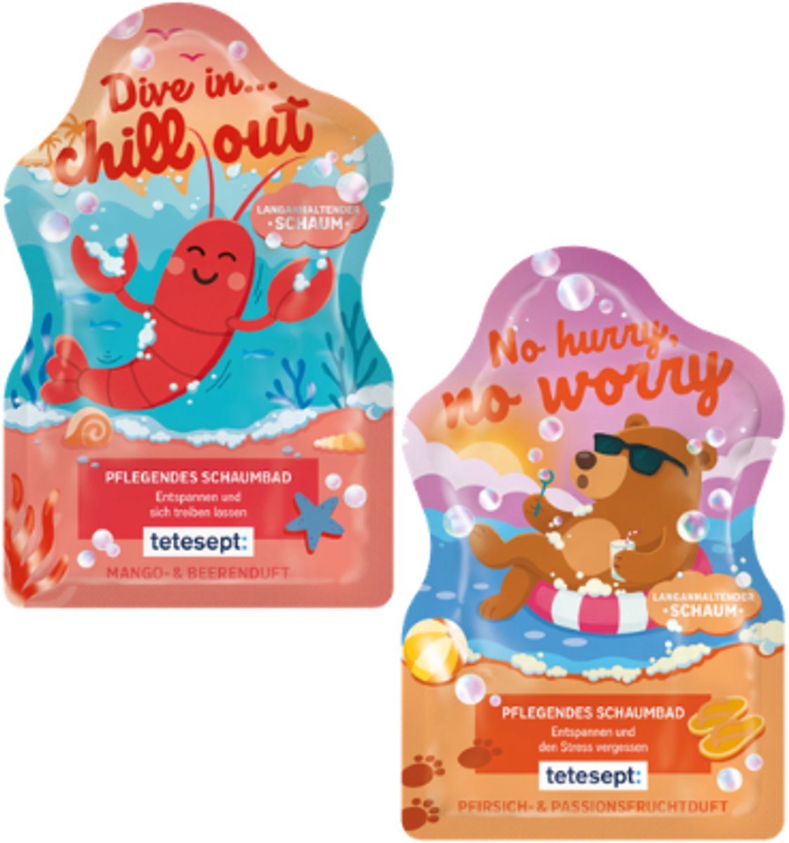 Tetesept Badzout Set van 2 - Relax & Wellness | 2x 40 ml – Dive In... Chill Out & No Hurry No Worry | Ontspannend Badschuim - Zomer Limited
