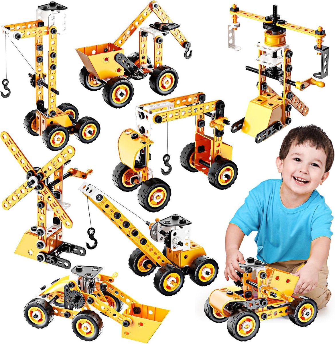 8-in-1 Bouwset voor Kinderen - Educatief Constructiespeelgoed met Gereedschap